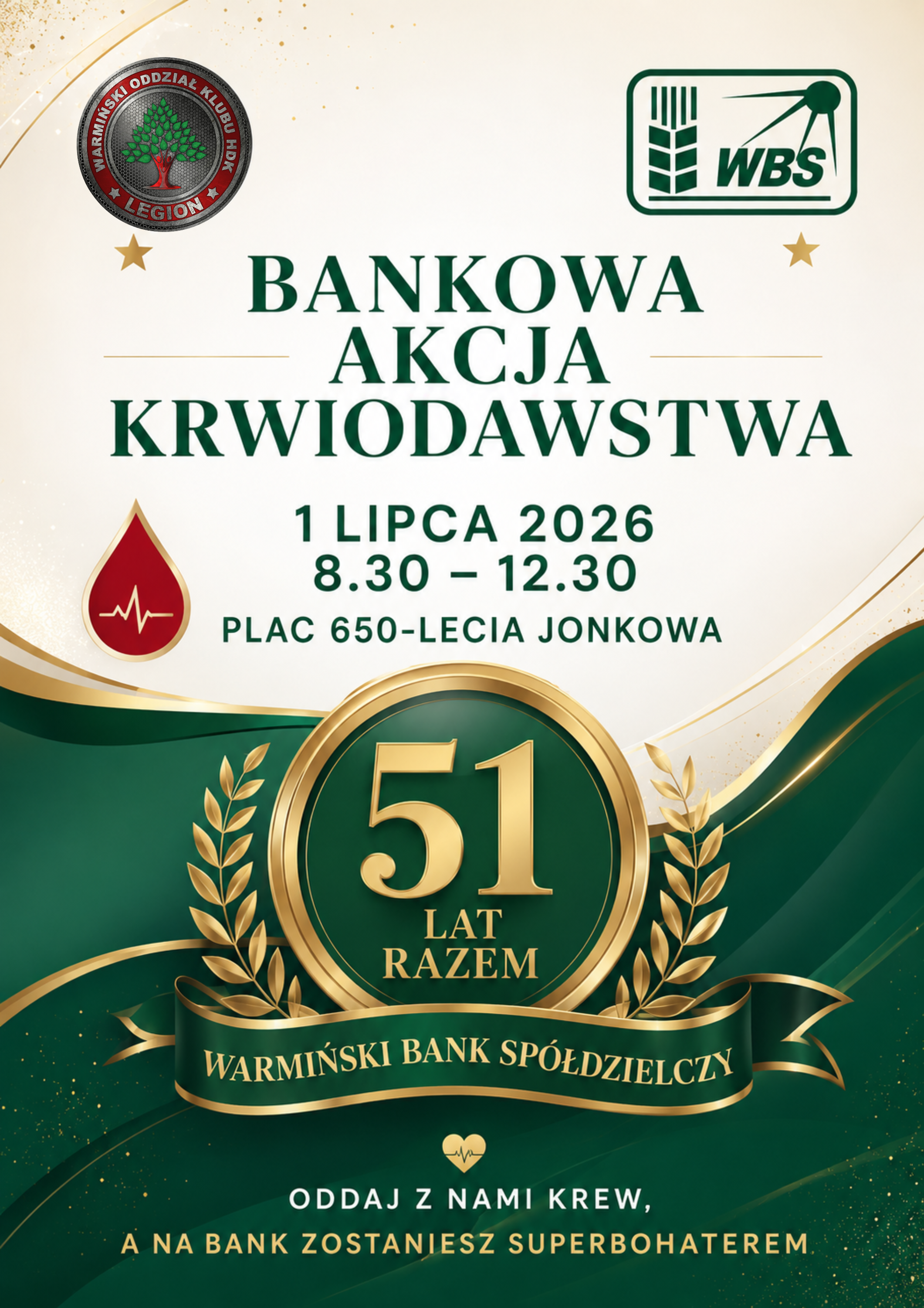 Plakat informujący o Bankowej Akcji Krwiodawstwa w Jonkowie