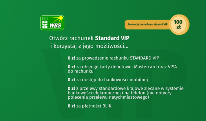 Baner ze napisem Otwórz rachunek standard VIP i korzystaj z jego możliwości